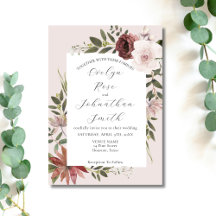 Elegant Pink White Rose Wedding Invite