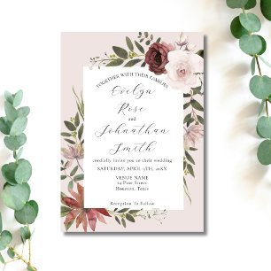 Elegant Pink White Rose Wedding Invite