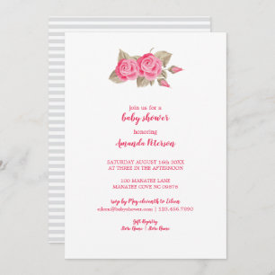 Elegant Pink & White Roses Baby Shower Invitation
