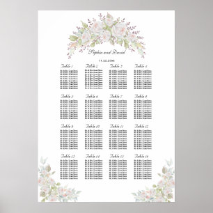Elegant Pink White Roses Wedding Seating Chart