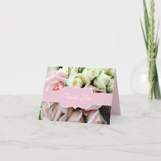Elegant Pink & White Roses Wedding Thank You Card