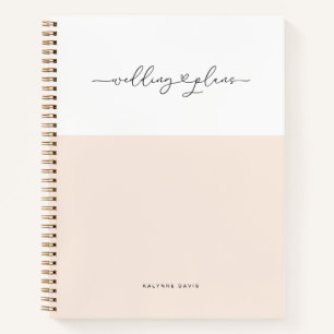 Elegant Pink White Script Swashes Heart Wedding Notebook