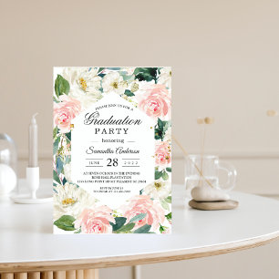 Elegant Pink & White Watercolor Floral Frame  Invitation