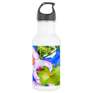 Elegant pink white watercolor floral garden 532 ml water bottle
