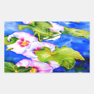 Elegant pink white watercolor floral garden rectangular sticker