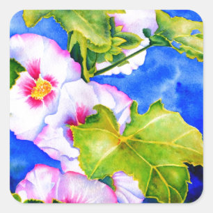 Elegant pink white watercolor floral garden square sticker