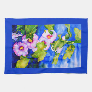 Elegant pink white watercolor floral garden tea towel
