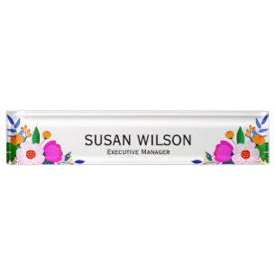 Elegant Pink White Yellow Flower Executive Manager Nameplate