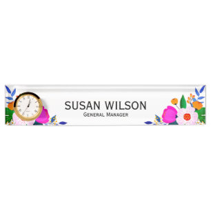 Elegant Pink White Yellow Flower General Manager Nameplate