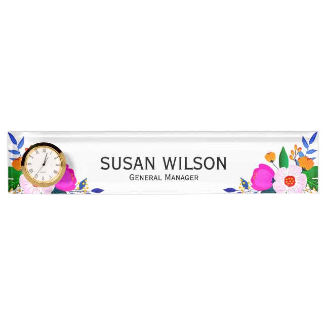 Elegant Pink White Yellow Flower General Manager Nameplate (Front)
