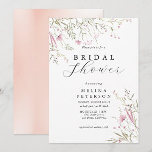 Elegant Pink Wild Floral Bridal Shower  Invitation