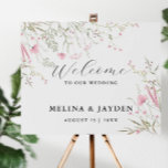 Elegant Pink Wild Floral Simple Welcome Wedding  Faux Canvas Print<br><div class="desc">The design features elegant pink wild floral and a simple "Welcome" script.</div>