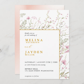 Elegant Pink Wild Floral Wedding Invitation