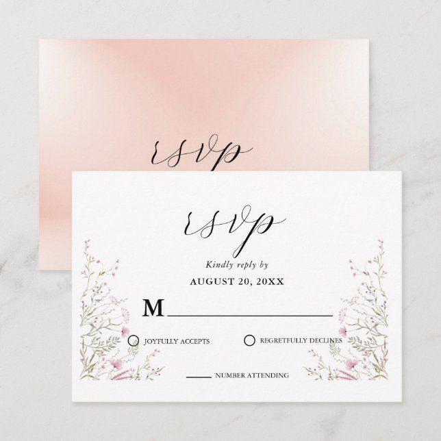 Elegant Pink Wild Floral Wedding  RSVP Card (Front/Back)