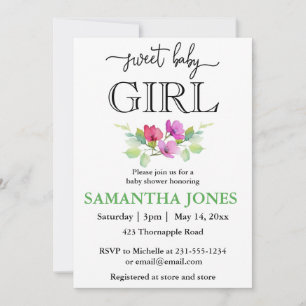 Elegant pink wild flower baby girl baby  invitation