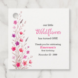 Elegant Pink Wildflower 1st Birthday Party Favour Tags