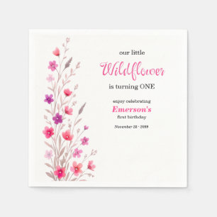Elegant Pink  Wildflower 1st Birthday Party Napkin