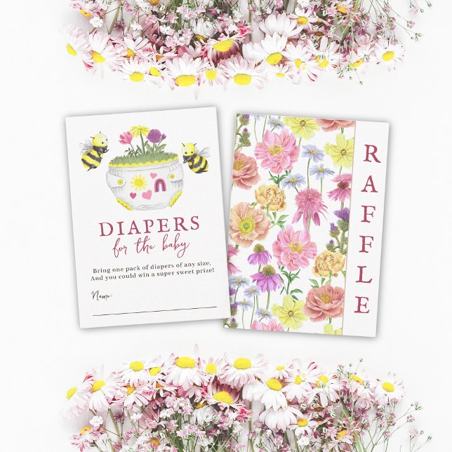 Elegant Pink Wildflower Baby Shower Diaper Raffle Enclosure Card (Creator Uploaded)