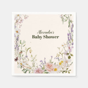 Elegant Pink Wildflower Boho Baby Shower Napkin