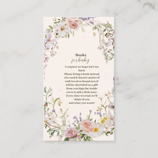 Elegant Pink Wildflower Boho Books for Baby Enclosure Card (Front)