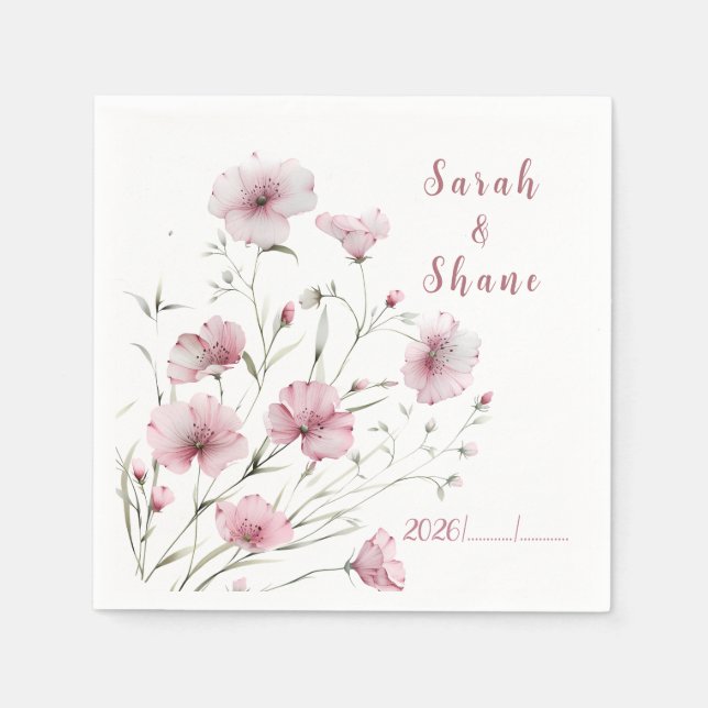 Elegant Pink Wildflower Botanical  Wedding Napkin (Front)