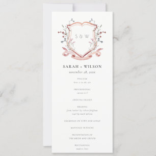 Elegant Pink Wildflower Crest Wedding Program Invitation