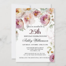 Elegant Pink Wildflower Floral 25th Birthday Party
