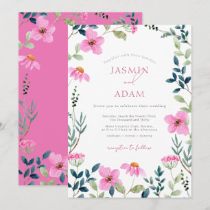 Elegant Pink Wildflower Garden Wedding Invitation