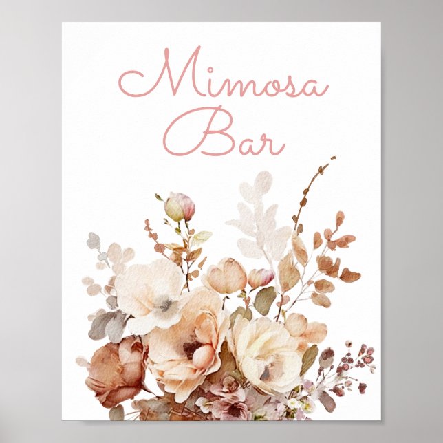 Elegant Pink Wildflower Mimosa Bar Sign (Front)