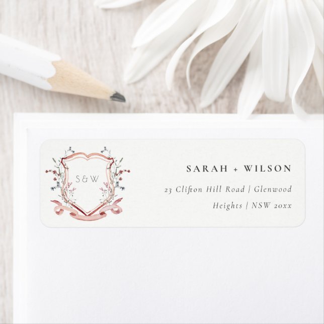 Elegant Pink Wildflower Monogram Crest Address (Insitu)