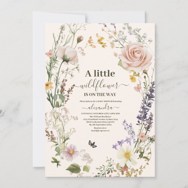 Elegant Pink Wildflower Rustic Boho Baby Shower Invitation (Front)