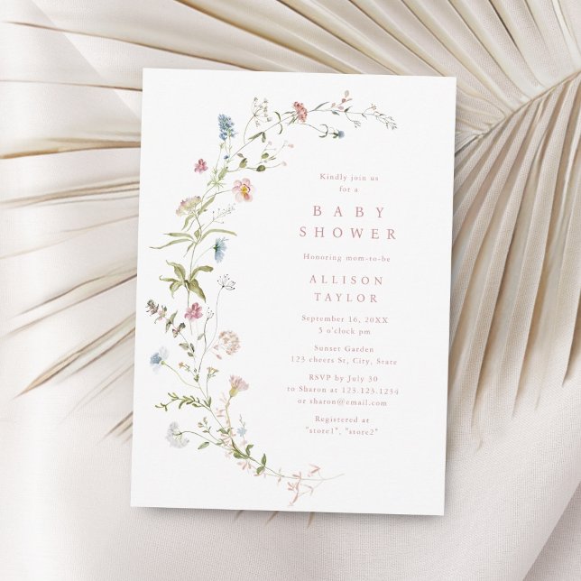 Elegant Pink Wildflower Rustic Boho Baby Shower Invitation (Creator Uploaded)