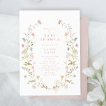 Elegant Pink Wildflower Rustic Boho Baby Shower Invitation<br><div class="desc">Elegant delicate watercolor wildflower wreath frames your event details in dusty pink. Pastel palettes of soft blush pink,  off white,  beige,  dusty blue,  and botanical greenery,  Great floral Baby Shower invitations for modern rustic party,  boho country garden party in spring and summer.</div>