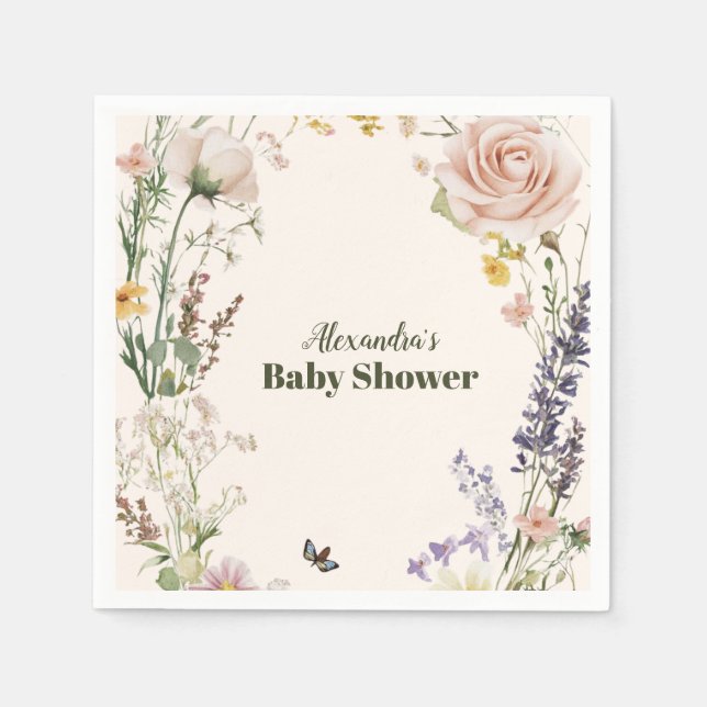 Elegant Pink Wildflower Rustic Boho Baby Shower Napkin (Front)