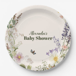 Elegant Pink Wildflower Rustic Boho Baby Shower Paper Plate
