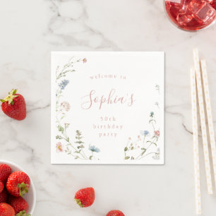 Elegant Pink Wildflower Rustic Boho Birthday Napkin