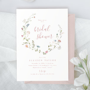 Elegant Pink Wildflower Rustic Boho Bridal Shower  Invitation