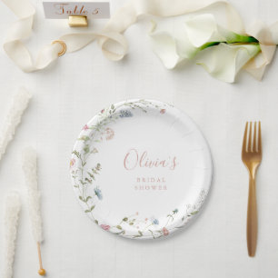Elegant Pink Wildflower Rustic Boho Bridal Shower  Paper Plate