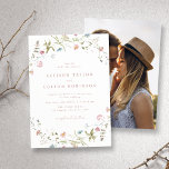 Elegant Pink Wildflower Rustic Boho Wedding Photo Invitation<br><div class="desc">Elegant delicate watercolor wildflower wreath frames your event details. Pastel palettes of soft blush pink,  off white,  beige,  dusty blue,  and botanical greenery,  simple and romantic. Great floral wedding invitations for modern rustic wedding,  country garden wedding,  and boho wedding in spring and summer.</div>