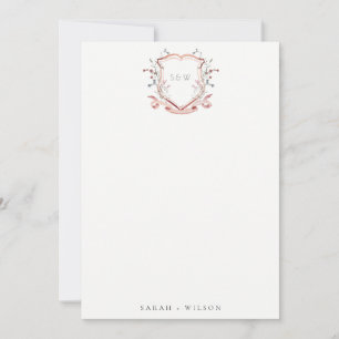 Elegant Pink Wildflower Watercolor Crest Wedding Card