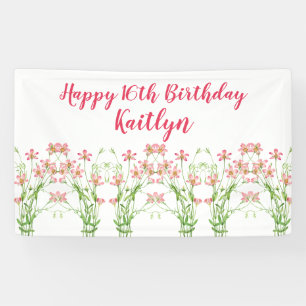 Elegant Pink Wildflowers 16th Birthday Personal Banner