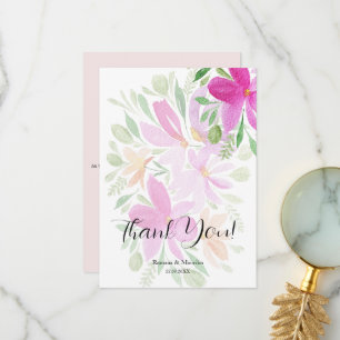 Elegant Pink Wildflowers Watercolor Art Thank You Card
