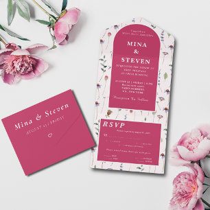 Elegant Pink wildflowers wedding  All In One Invitation