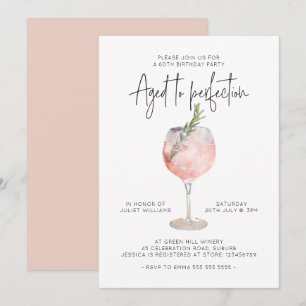 Elegant Pink Wine Aged to Perfection 60th Birthday Invitation