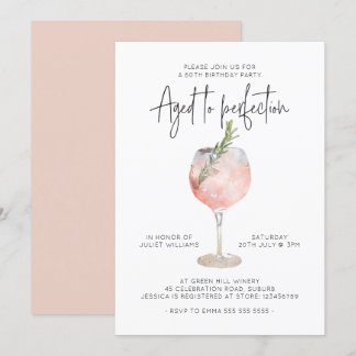 Elegant Pink Wine Aged to Perfection 60th Birthday Invitation