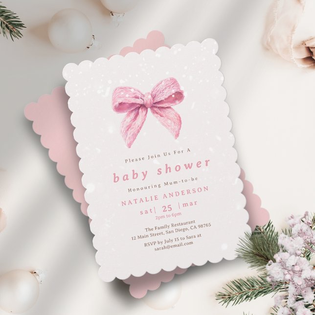 Elegant Pink Winter Snow Coquette Baby Shower Invitation (Elegant Pink Winter Snow Coquette Baby Shower Invitation)