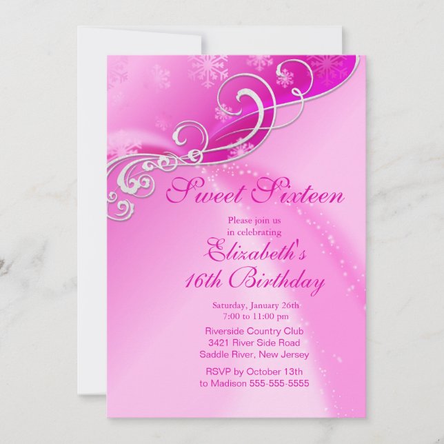 Elegant Pink Winter Sweet Sixteen Birthday Invitation (Front)