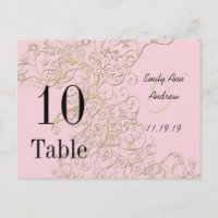 Elegant Pink with Gold Swirls Table Numbers