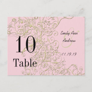 Elegant Pink with Gold Swirls Table Numbers Postcard