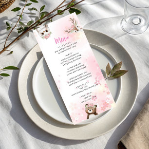 Elegant Pink  Woodland Baby Shower Menu Card